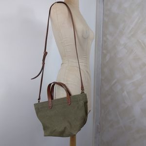 Madewell Olive Green Canvas Crossbody Tote with Brown Leather Straps